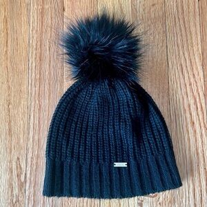 Armani Exchange black pompom topped wool beanie
